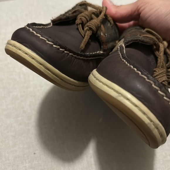 Sperry Top Sider Shoes-Wmns Sz 9-Dark Brown with Plaid Flannel Trim-Leather Ties - Picture 6 of 15